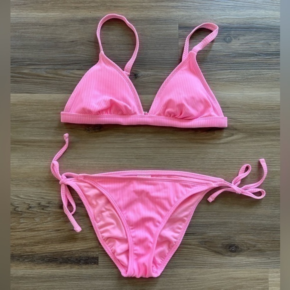 Hot Pink Triangle Ribbed Bikini